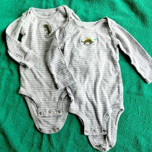 Set of 2 dinosaur, striped onesies